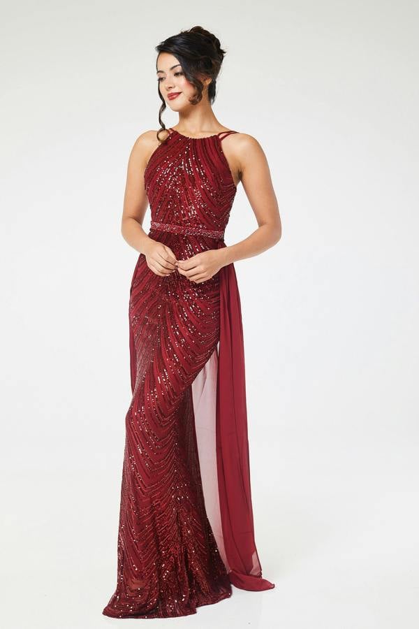 LuvForever Reya - Wine Sequin Maxi Dress