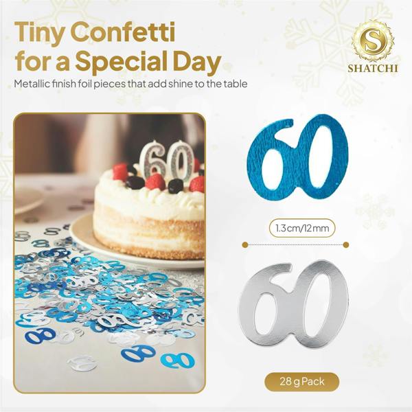 60th Birthday Blue & Silver Metallic Confetti Set in 1, 2 or 4 Pack for Party Tables image 1