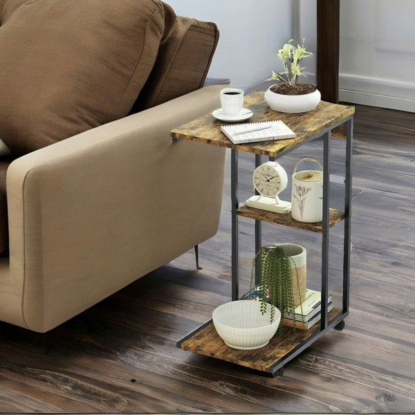 Rafaelo Mobilia C Shaped Side Table With 3 Shelves & Wheels