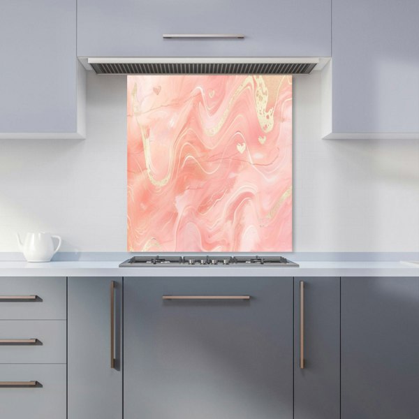 Warren Reed - Designer Salmon Pink Hearts Marble Effect Kitchen Splashback