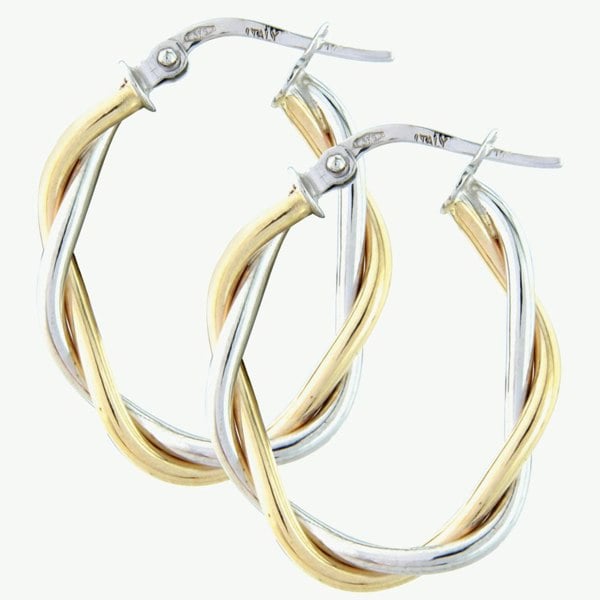 T. H. Baker 9ct Two-Colour Twist Oval Hoop Earrings ER754
