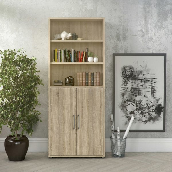 Furniture To Go Prima Bookcase 4 Shelves with 2 Doors in Oak