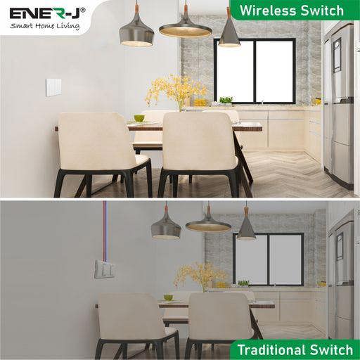 ENER-J 2 Gang Wireless Kinetic Switch, White+Non Dimmable + Wi-Fi 5A RF Receiver