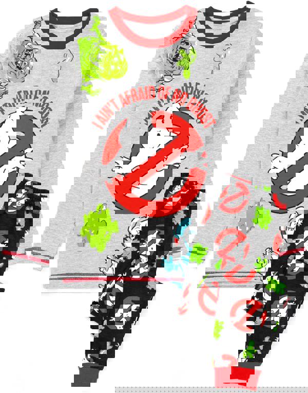 Ghostbusters Boys Grey I Aint Afraid Of No Ghost Placement Print Long Sleeve Long Leg Pyjama Set