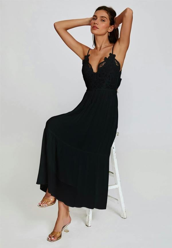 FS Collection Lace Top Maxi Dress In Black