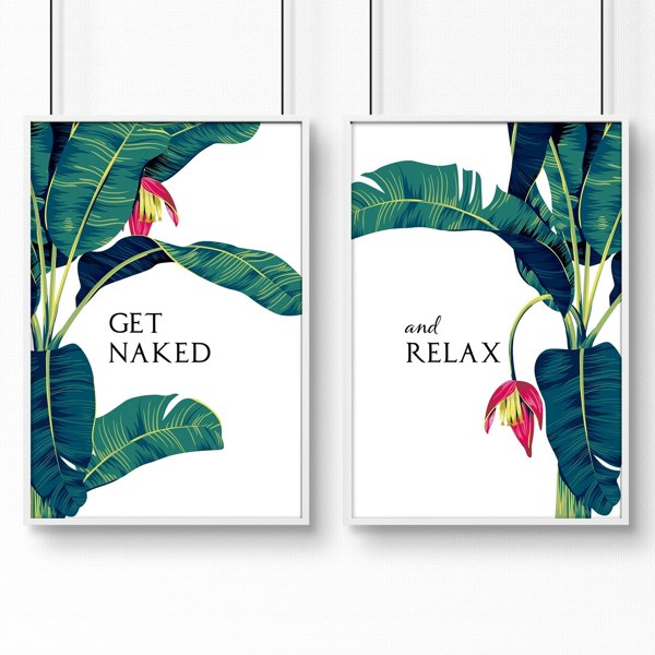 Prints for the bathroom walls | Set of 2 Tropical wall art