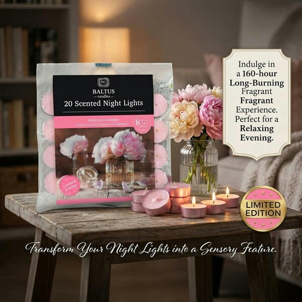 Baltus Peony & Blush Suede Scented Tealight Candles, Pack of 20
