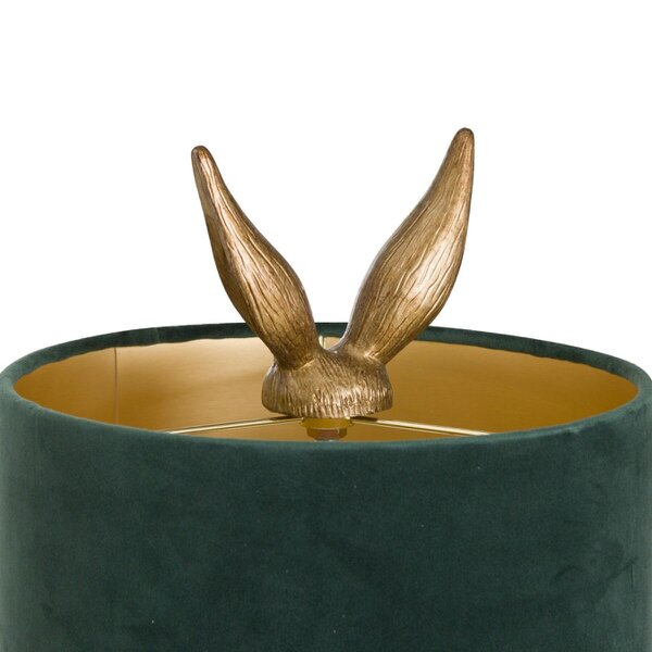 Wyld Haus Belves Antique Gold Hare Table Lamp With Green Velvet Shade