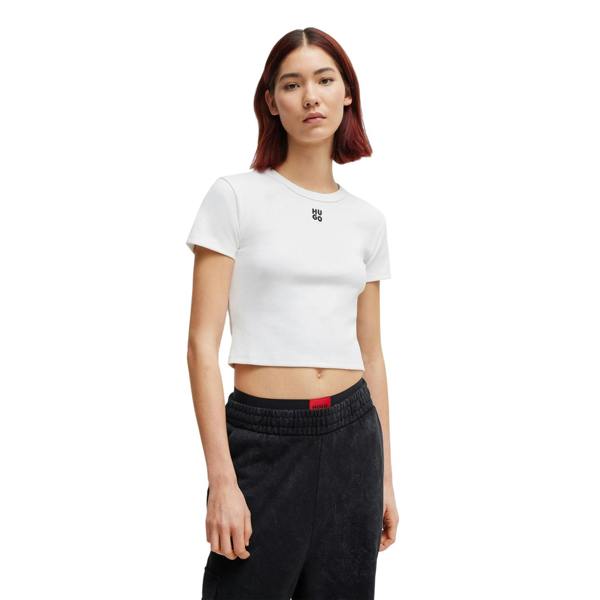 Hugo Womens/Ladies Logo Cotton Crop T-Shirt - White - 