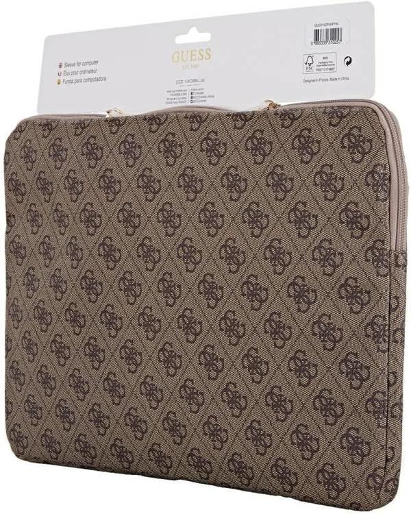Guess 4G Zipper Pocket Triangle Logo Laptop Sleeve for 14" MacBook Brown - GUCS14ZP4DPTW