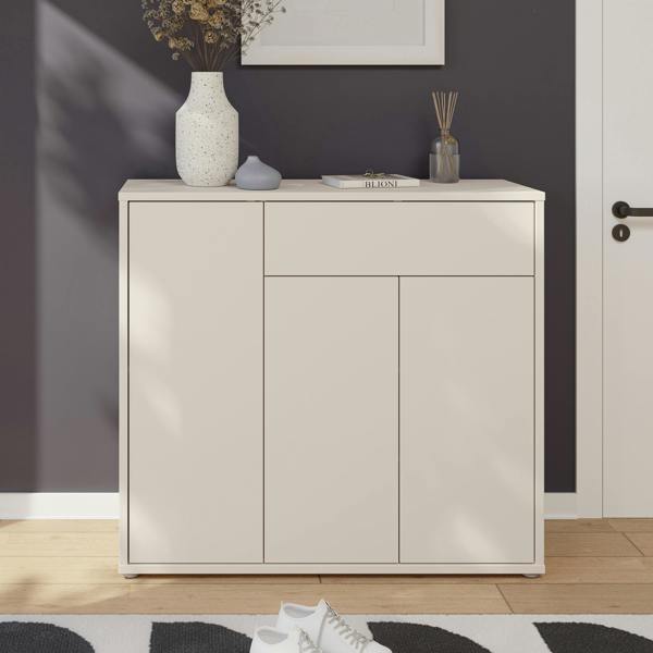 Furniture To Go Alice Springs Shoe Cabinet with 3 Doors Push-to-Open & 1 Drawer Push-to-Open in Sand