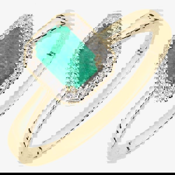 T. H. Baker 9ct Yellow Gold Emerald & 0.08ct Diamond Halo Ring DR1619YEM
