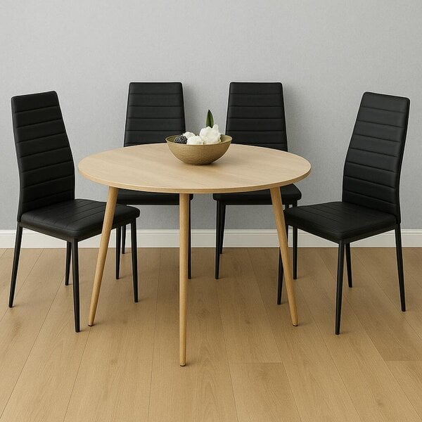 Kosy Koala Modern Round Dining Table With 4 Black Faux Leather Chairs Kitchen Furniture Set
