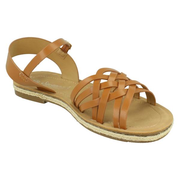 Savannah Ladies Savannah Flat Ankle Strap Sandal with Weaved Upper F00442