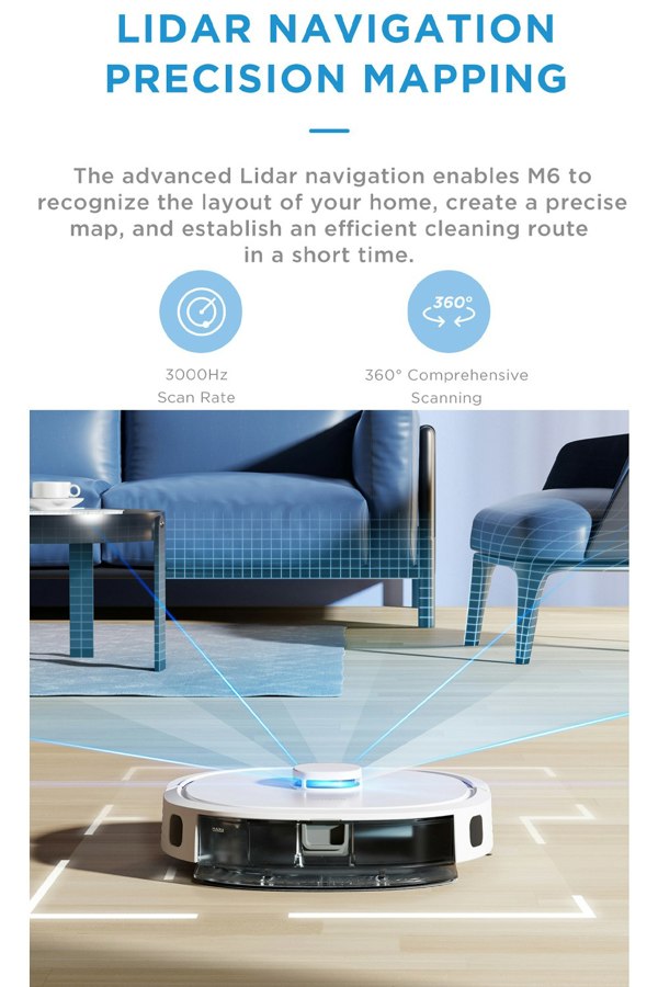 Midea M6 Robot Vacuum Cleaner and Mop, Carpet Cleaner, LiDAR Multi-Level Mapping, 2-in-1, Powerful Suction, Anti-Collision Sensors