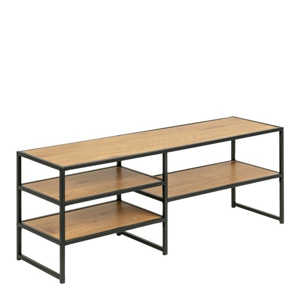 Furniture To Go Seaford Black Metal Open TV Unit with 3 Oak Shelves