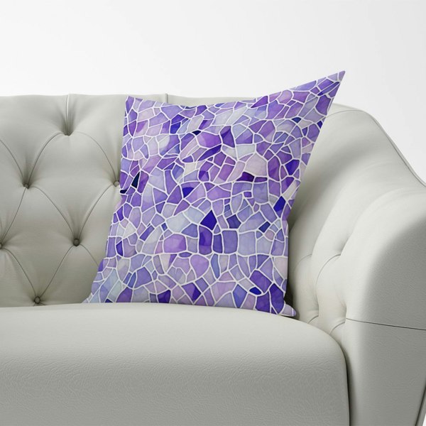 Warren Reed Purple and White Mosaic Design Cushions