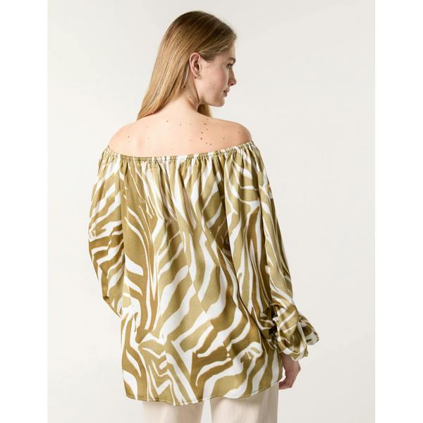 Blue Vanilla Zebra Satin Ruched Bardot Top