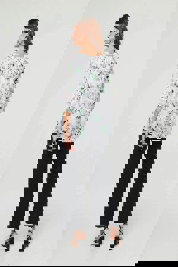 Green | Floral Lace Tie Front Relaxed Blouse