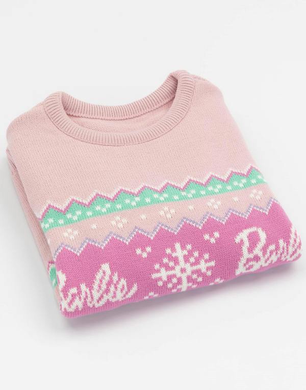 Barbie Girls Pink Barbie Logo Christmas Jumper