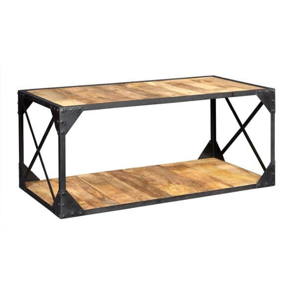 IH Design Durin Vintage Up-Cycled Industrial Coffee Table with Shelf Metal and Wood