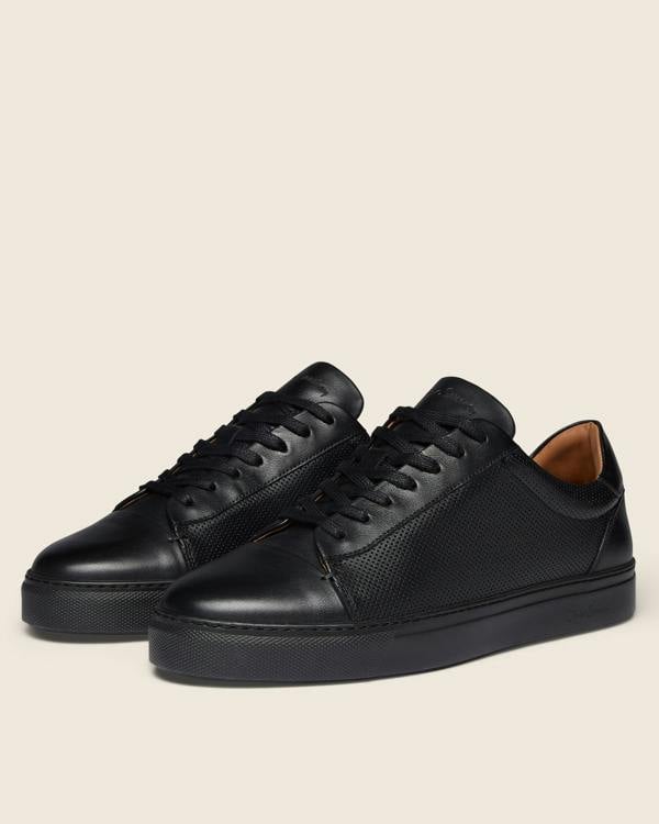 Oliver Sweeney Almada Mens Perforated Leather Trainers in Black/Black, pair