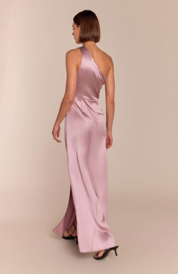 Rewritten London Porto Dress in Rose Pink Satin