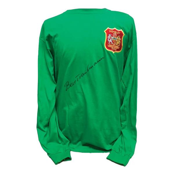 Unbranded Bert Trautmann signed 1956 FA Cup Final goalkeeper shirt. — Framed