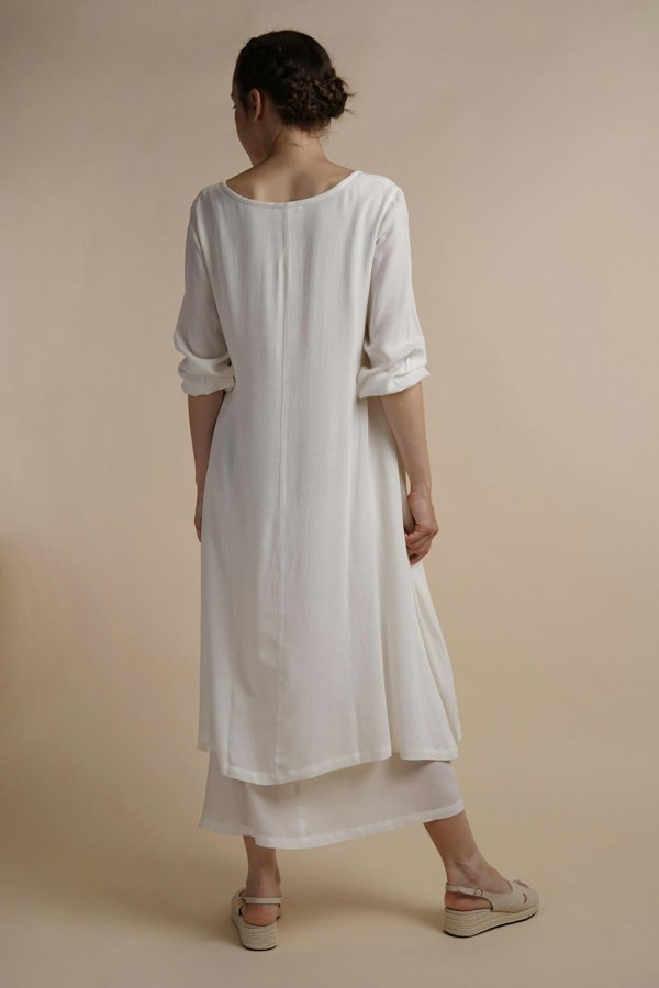 Antonia York White Layered Dress | Chelsea Loose Fitting Dress with Front Button Detail