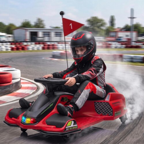 HOMCOM 12V Electric Go Kart for Kids with Music, LED Lights, Red