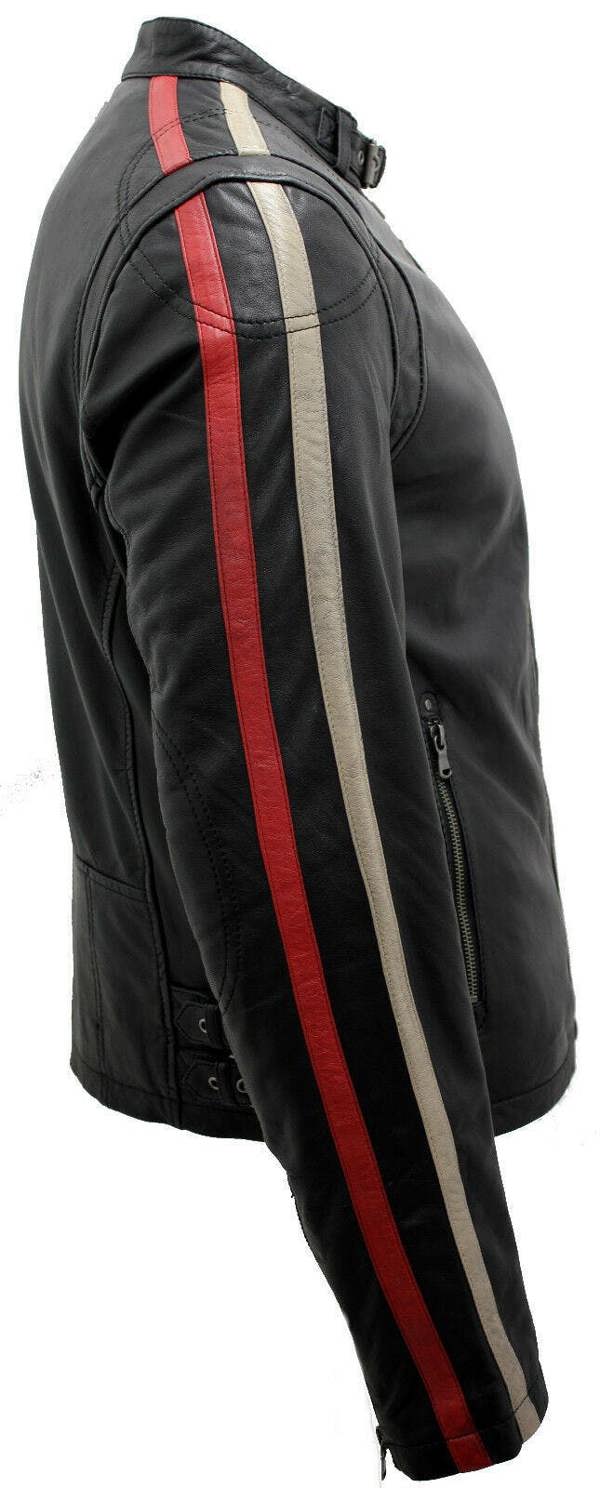 Infinity Leather Mens Racer Black Nappa Leather Biker Jacket