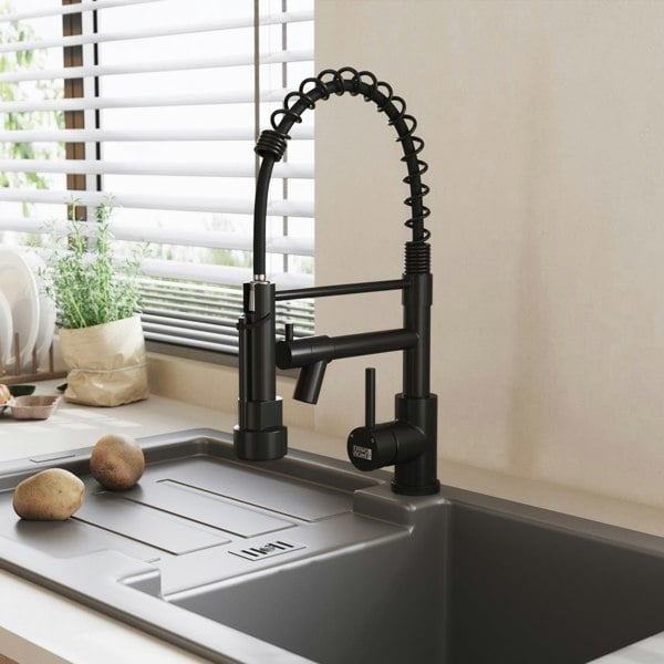 Stainless Steel Kitchen Faucet with Pull Down Spring Spout and Pot Filler Kitchen Taps Living and Home Black