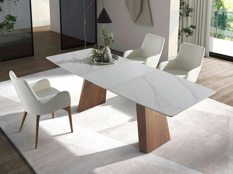 Angel Cerdá Oval Barrel porcelain marble and walnut extending dining table 1134