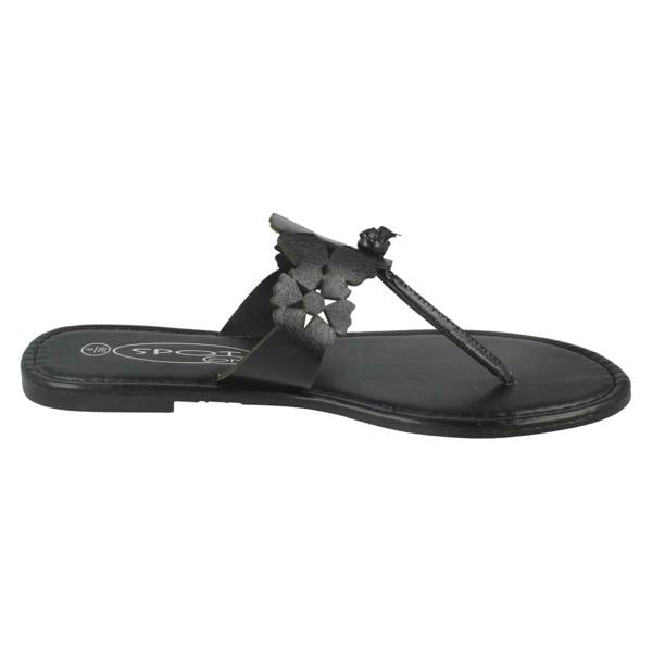Spot On Ladies Spot On Flat Toe Post Sandal With Flower Design