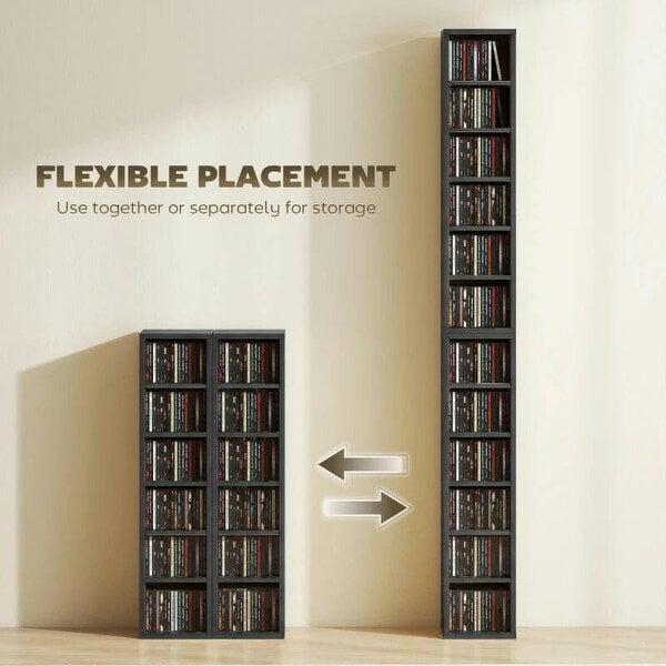 Bobobiy Set of 2 CD Media Display Shelf Unit Tower Rack with Adjustable Shelves, Black