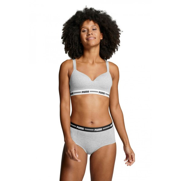 Puma 2-Pack Striped Logo Mid-Rise Mini Shorts, Grey Melange