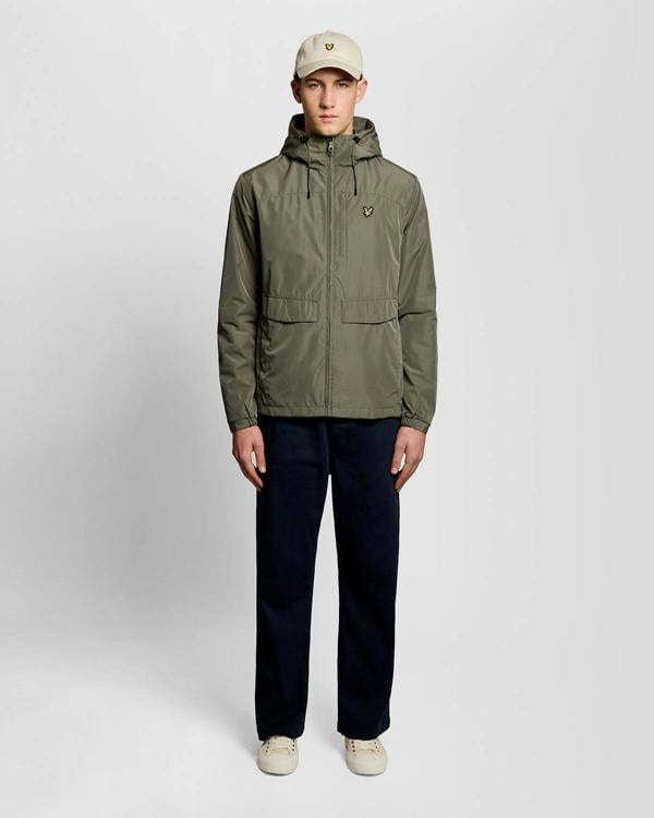 Lyle & Scott Lightweight Hooded Zip Through Mens Jacket - X569 Khaki Ash | CHO | Designer Mens Jackets