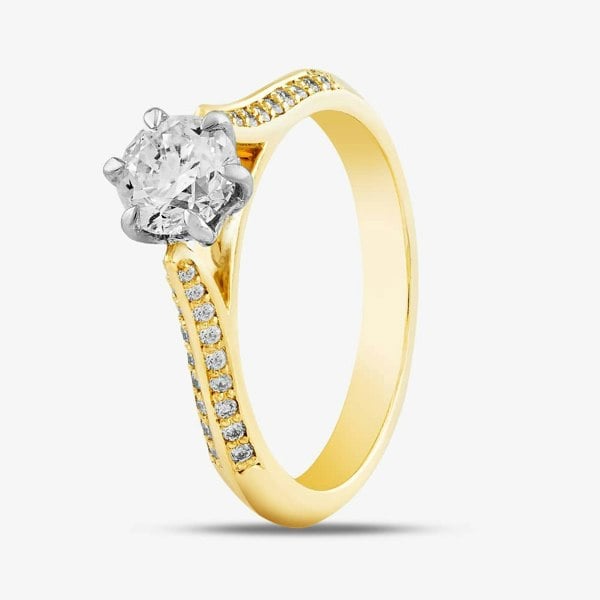 T. H. Baker 18ct Yellow Gold 0.70ct Brilliant Cut Diamond Shoulder Set Solitaire Ring RI-2412(5.5) 18YP M