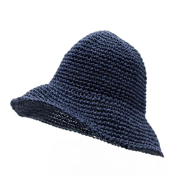 Navy blue floppy straw sun hat with wide downturned brim