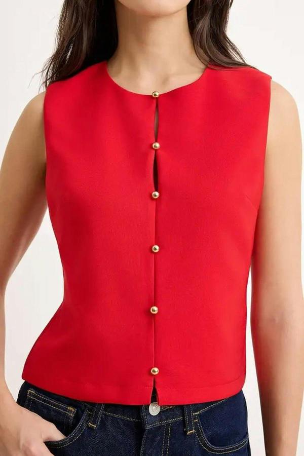 WOVCOR Front Stitched Woven Blouse with Button Detail