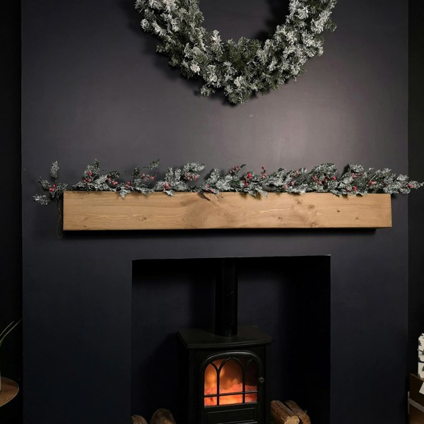 Samuel Alexander 1.8m Frosted Green Holly Leaf & Berry Glitter Garland Christmas Decoration