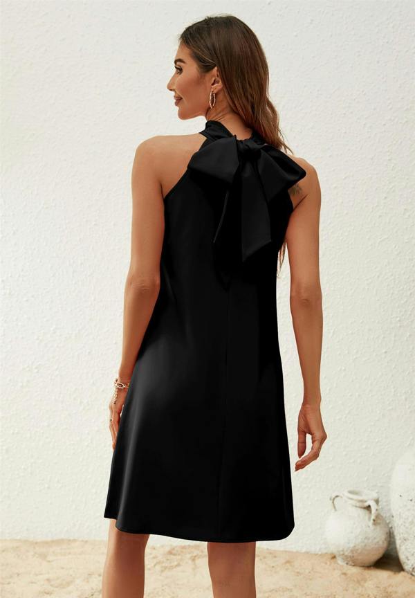 FS Collection Halter Neck Tie Back Mini Dress In Black