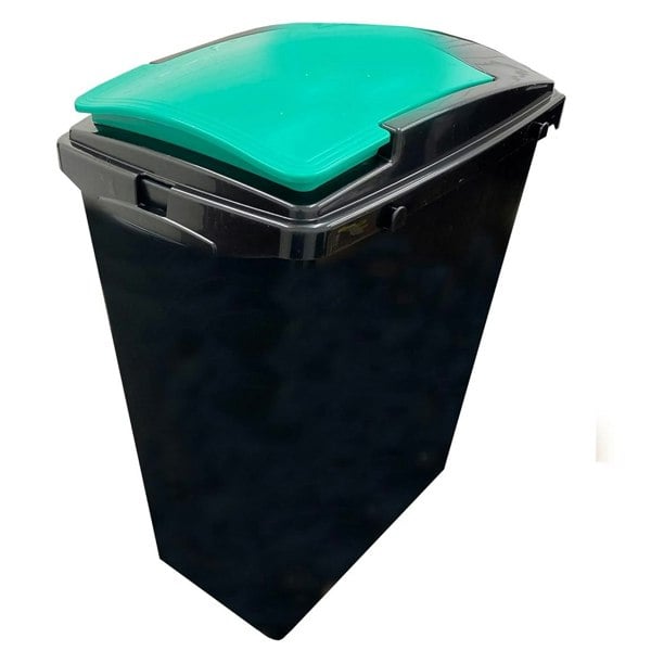 Set Of 3 Black Base 40 Litre Recycling Waste Utility Interlocking Bins With Colour Coded Lids