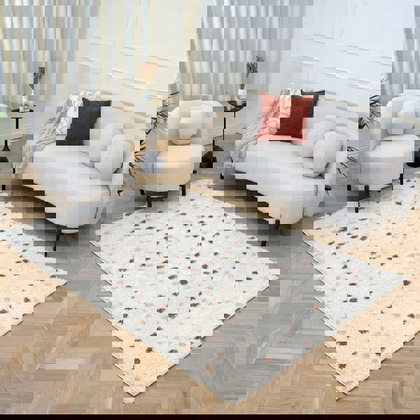 Moodi Shaggy Cream/Brown Rug, Dots design, Underfloor heating | THE RUGS