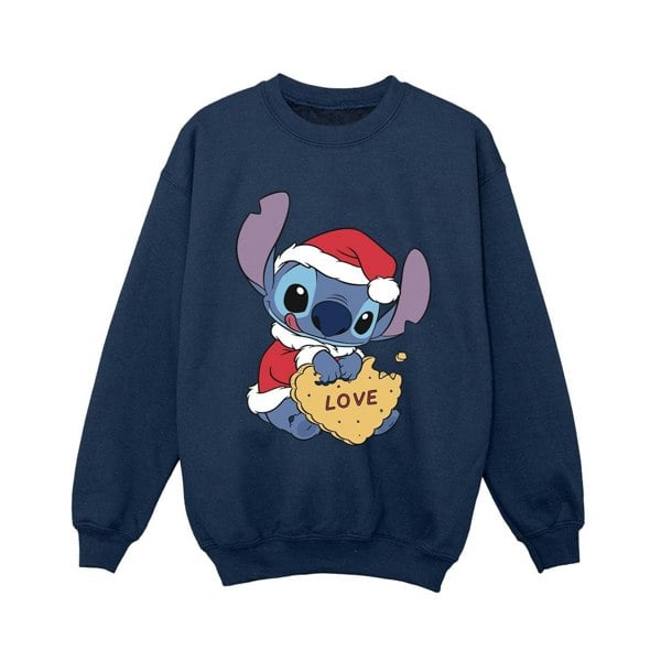 Disney Boys Lilo And Stitch Christmas Love Biscuit Sweatshirt - Navy Blue