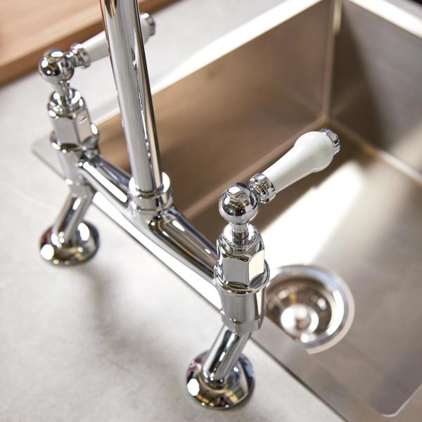 Flode Larvik | Kitchen Dual Lever Bridge Mixer Tap | Polished Chrome Finish