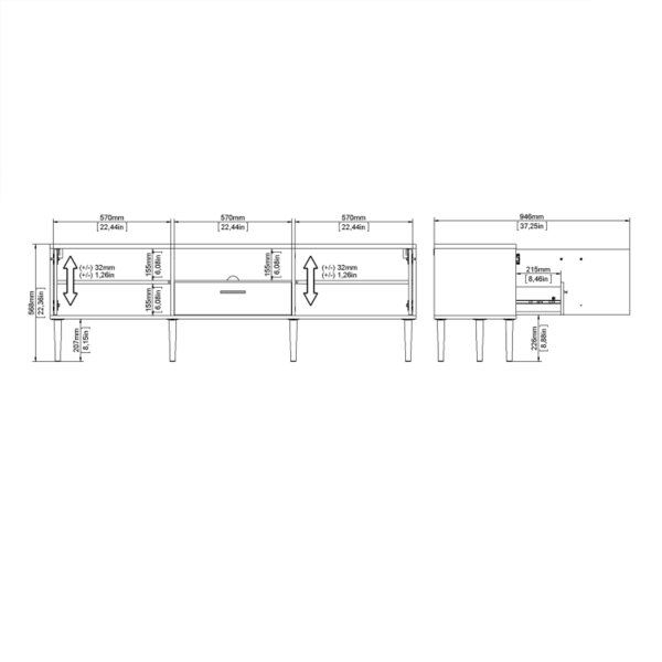 Wyld Haus Nagoya Black Media TV Unit 2 Doors 1 Drawer 1 Shelf