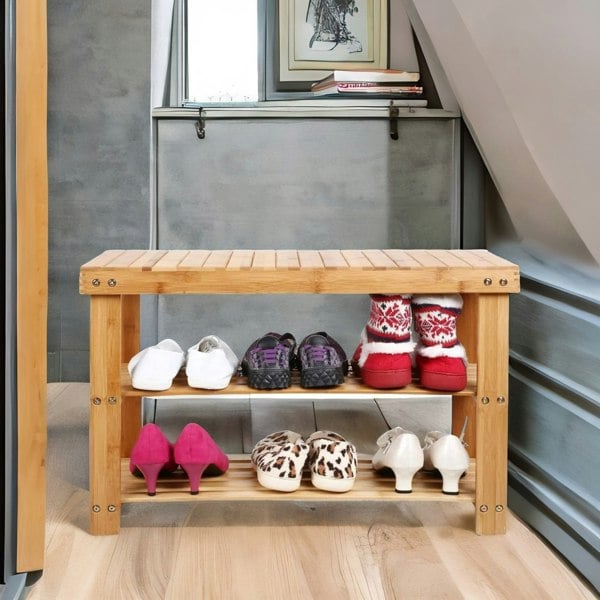 Rafaelo Mobilia Bamboo 2 Tier Shoe Storage Bench