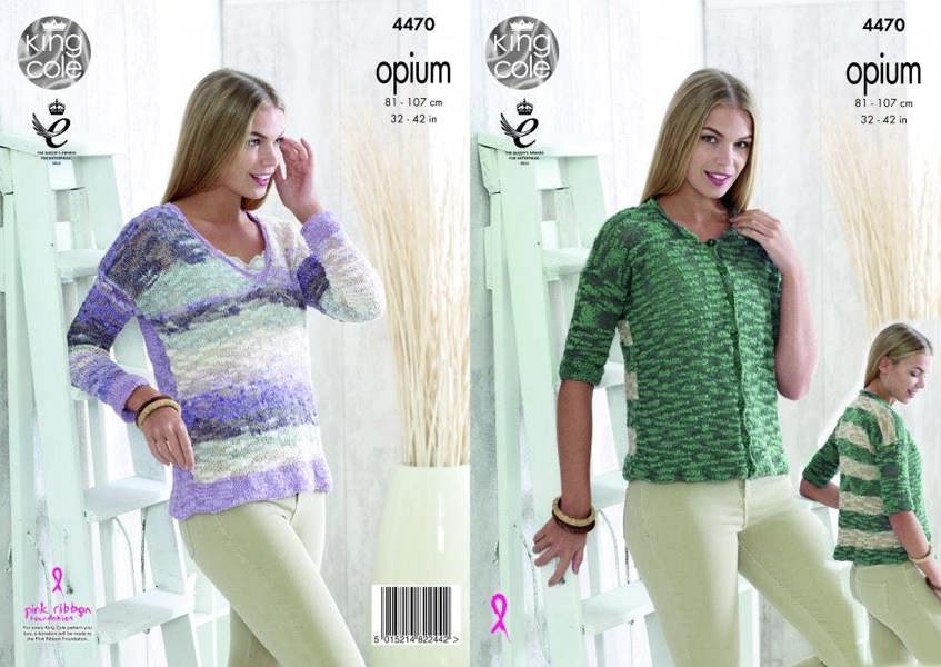 King Cole Opium Knitting Pattern 4470, Cardigans, Sweaters for Women, 32 inch - 42 inch - Intermediate