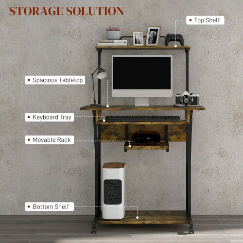 Wyld Haus Nisuke 80cm Brown And Black Work Home Office Desk With Sliding Keyboard Tray And Storage